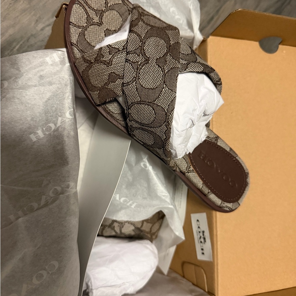 OAK Brown Logo-Print Slide Mules - Picture 2 of 4